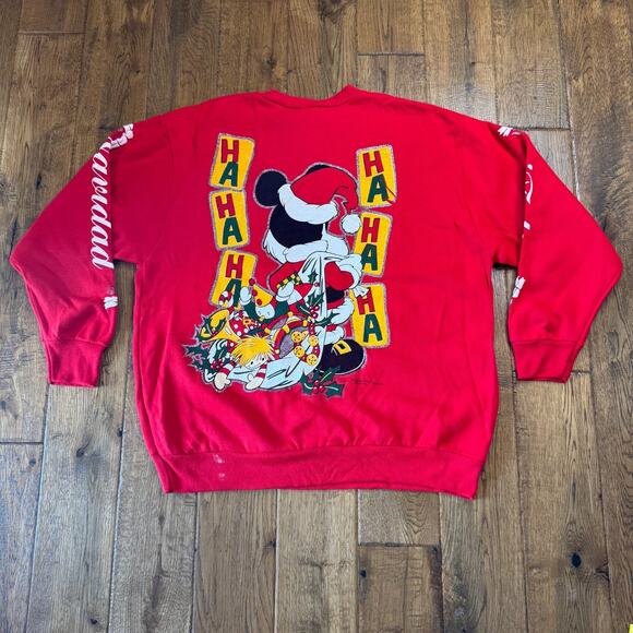 VTG 90s Disney Mickey Mouse Santa Christmas Sweatshirt The Walt Disney Company L - Picture 7 of 9